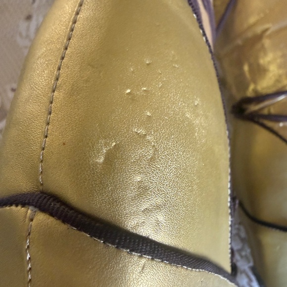 Vintage Colin Stuart Metallic gold Brown Lace Wedge Moon Boots Knee High 6.5 - Picture 11 of 15